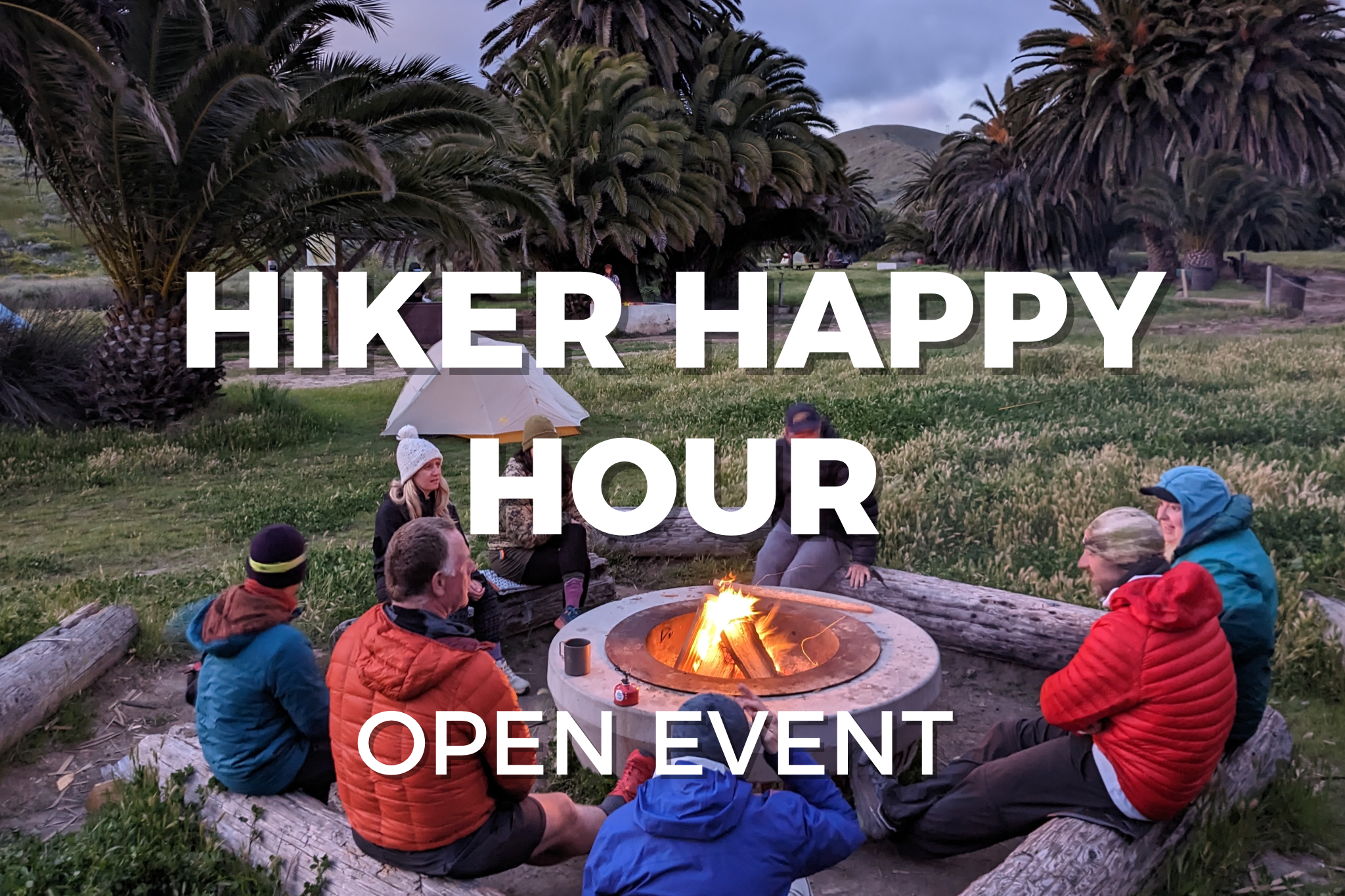 Thru-hiker happy hour meetup. Best trail magic discussion.