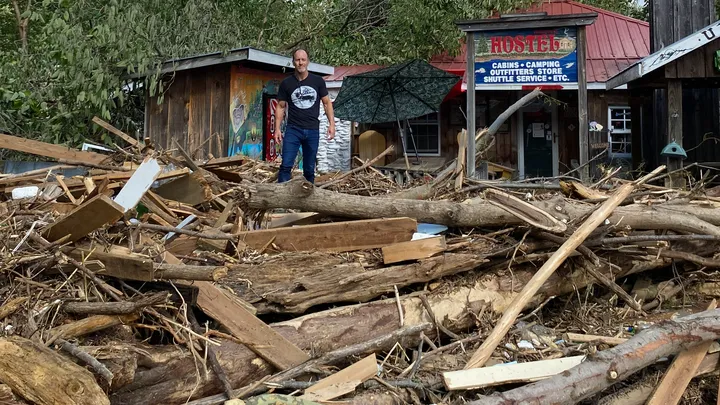 Uncle Johnny's Hostel after Hurricane Helene